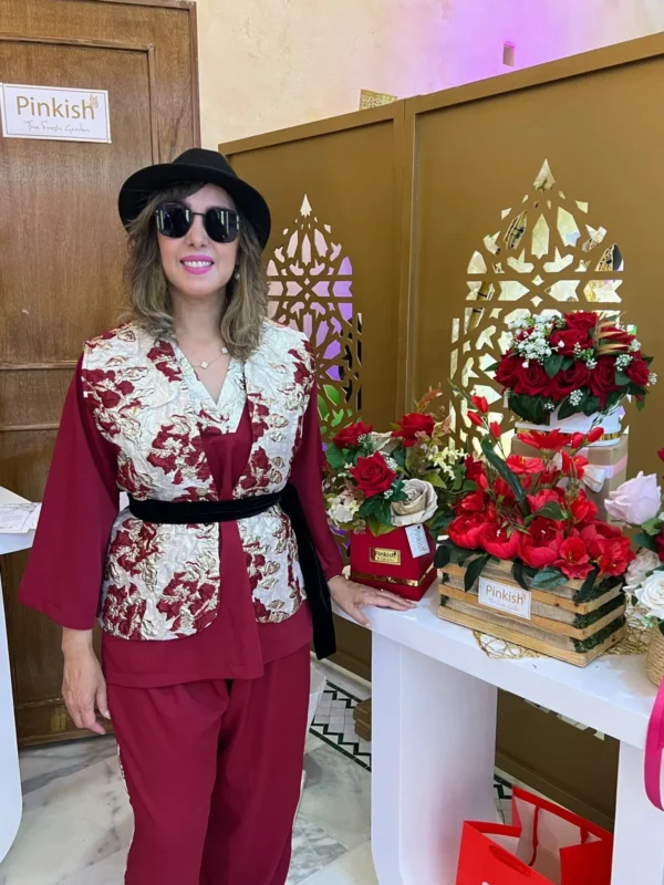 Pantalon et chemise et gilet en crêpe de soie et Kemkha